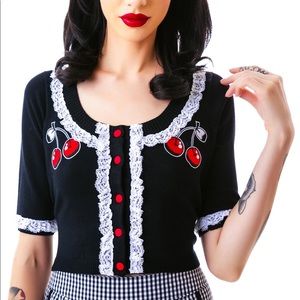 Sourpuss Bella Lace Cherry Cardigan, size small